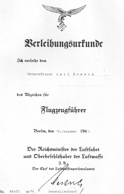 (2)Uffz. Emil Boesch pilots citation